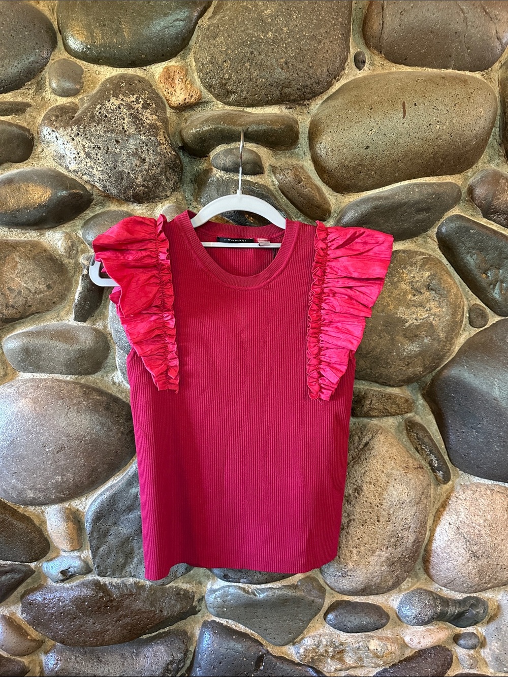 T Tahari Fuchsia Ruffled Sleeve Knit Top